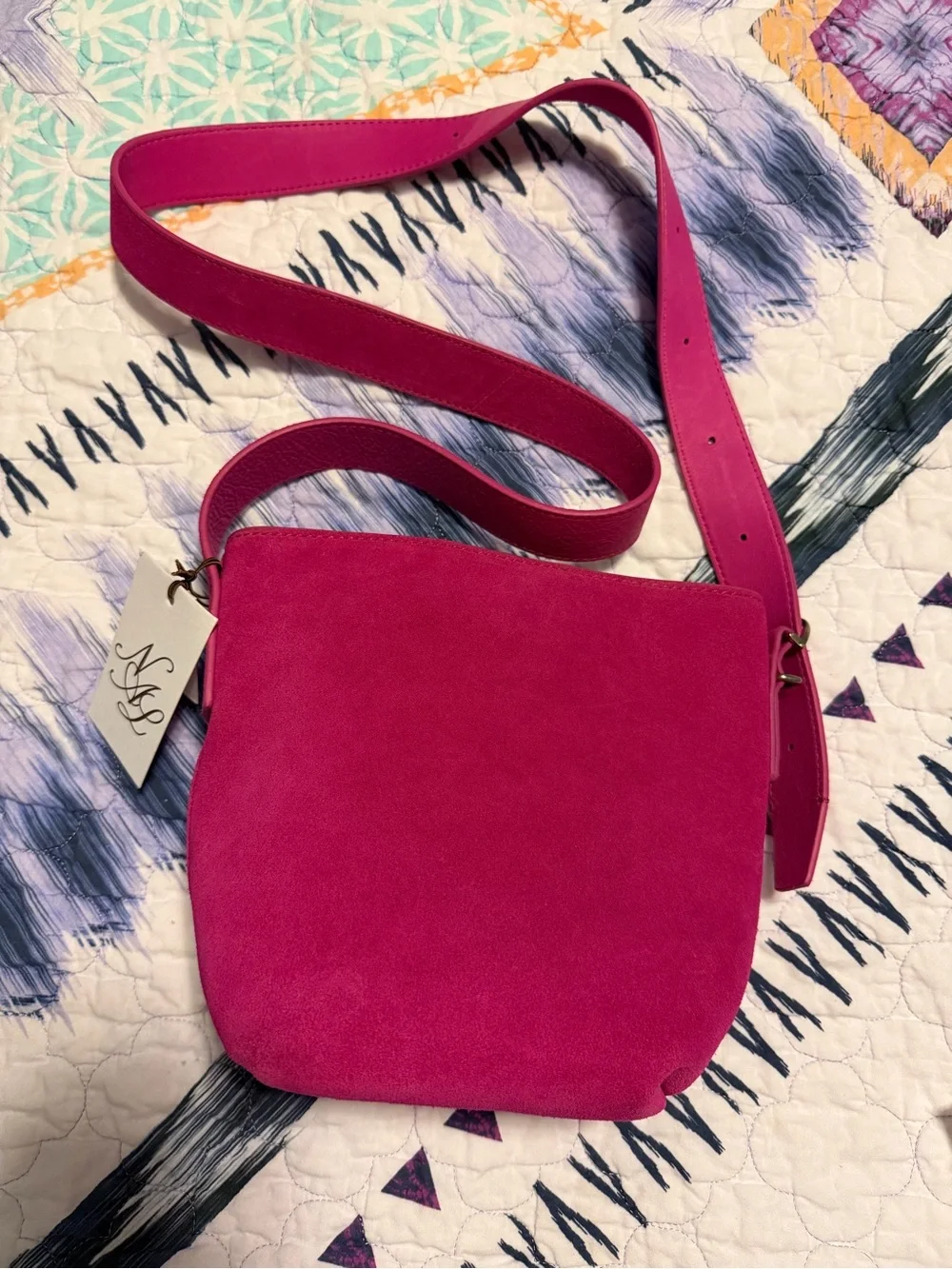 Magenta Suede Bucket Crossbody Bag